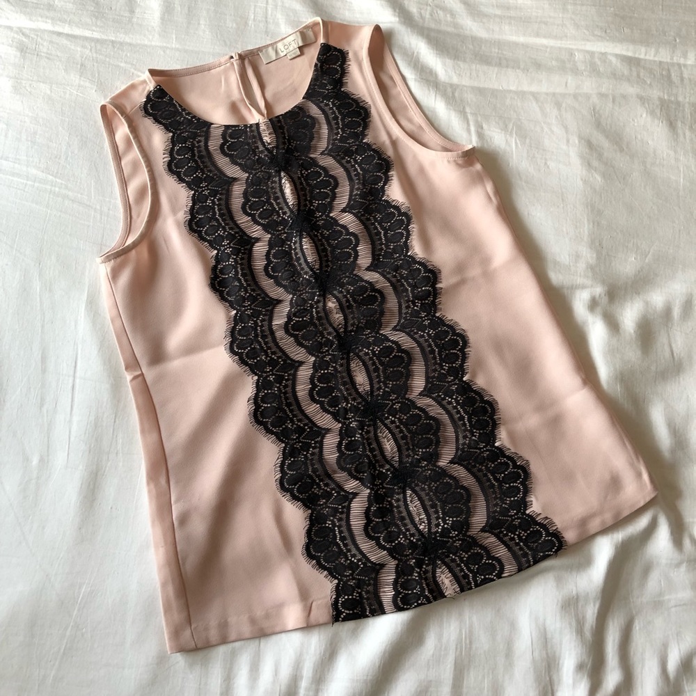 Ann Taylor LOFT blush shell with lace bib